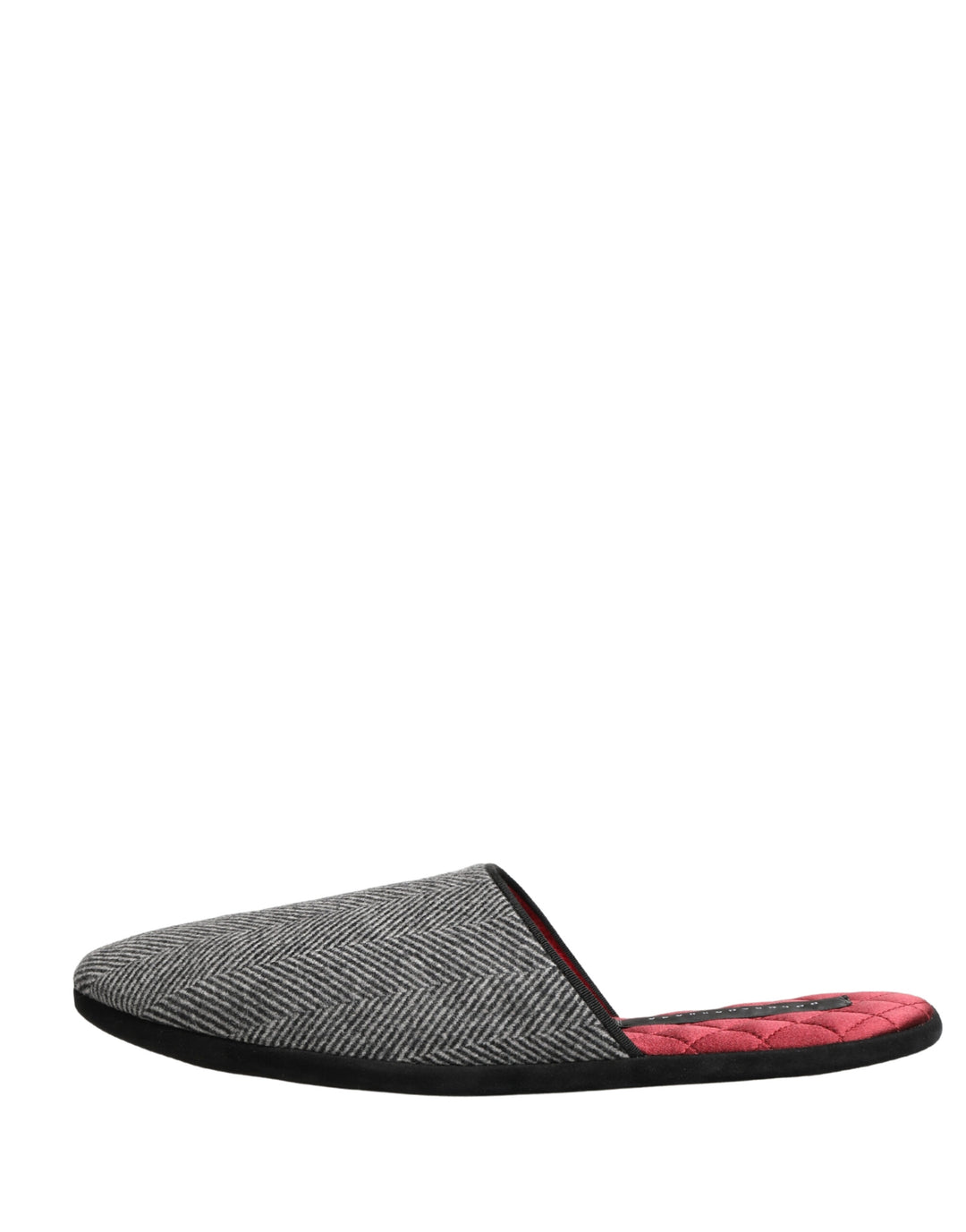 Dolce &amp; Gabbana Grey Herringbone Cashmere Red Slippers Shoes