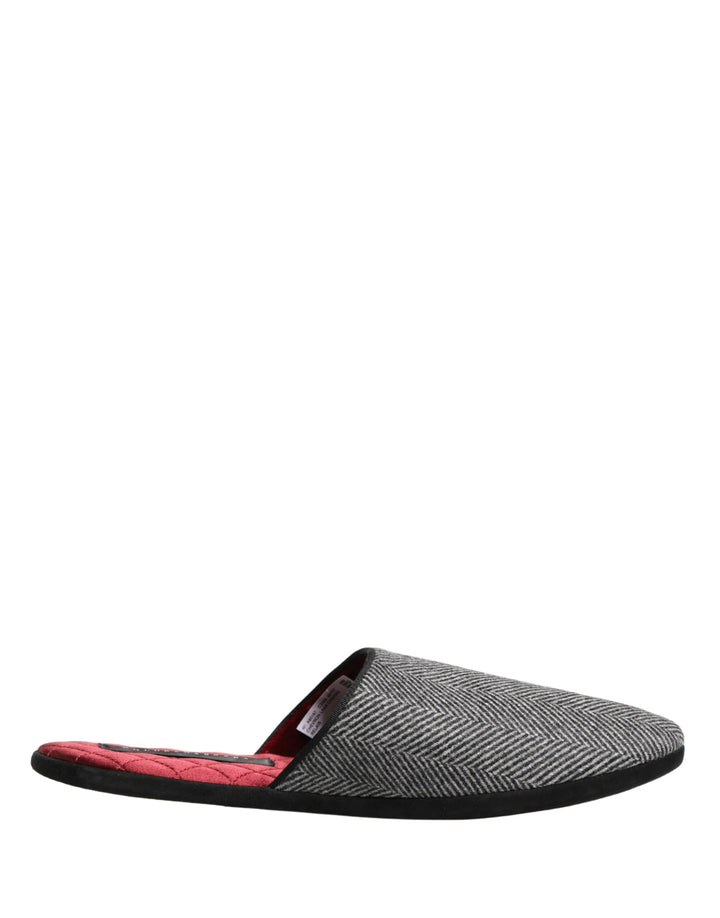 Dolce &amp; Gabbana Grey Herringbone Cashmere Red Slippers Shoes