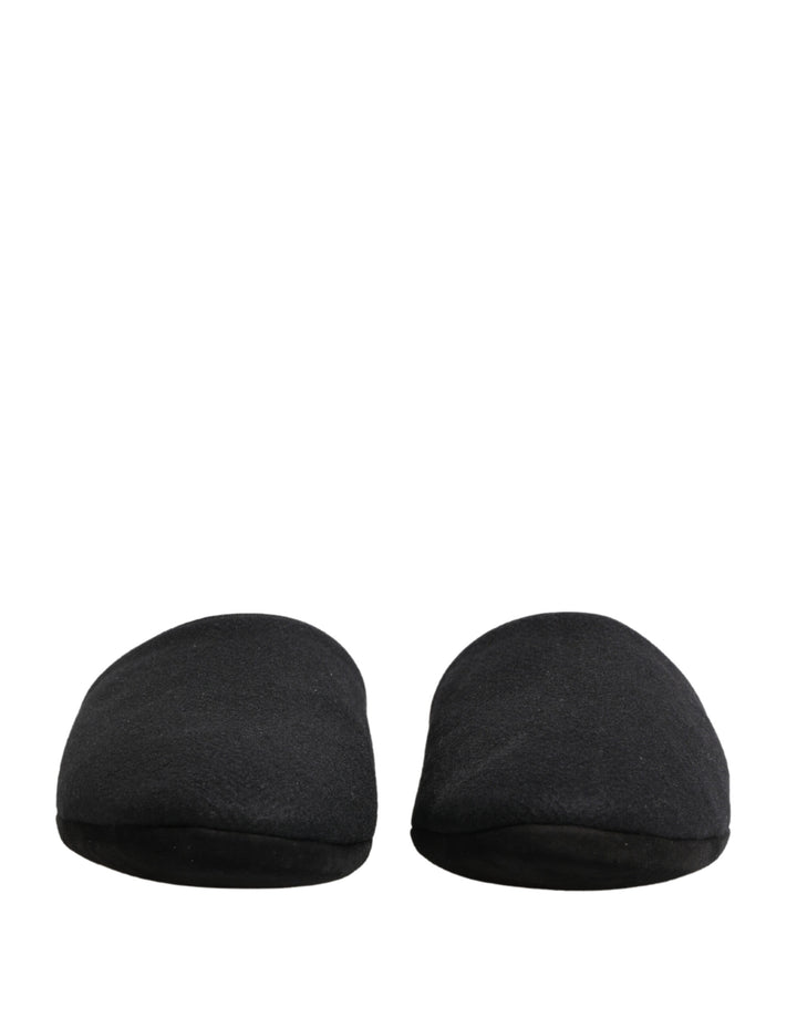 Dolce &amp; Gabbana Black Wool Cashmere Red Quilted Slippers Shoes