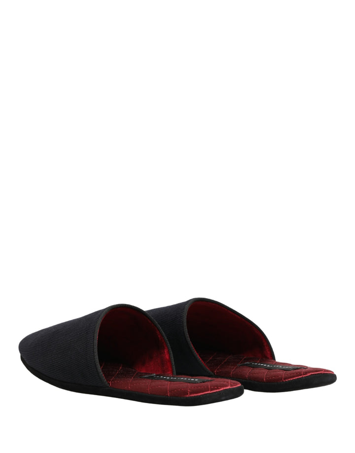 Dolce &amp; Gabbana Dark Navy Wool Cotton Red Chevron Slippers Shoes