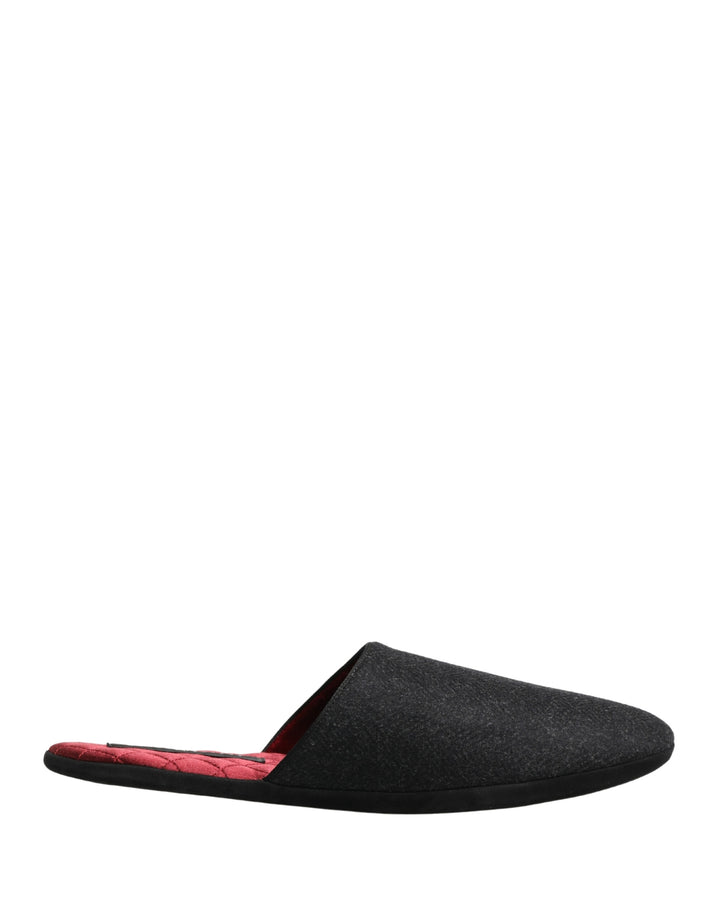 Dolce &amp; Gabbana Anthracite Wool Cashmere Quilted Slippers Shoes