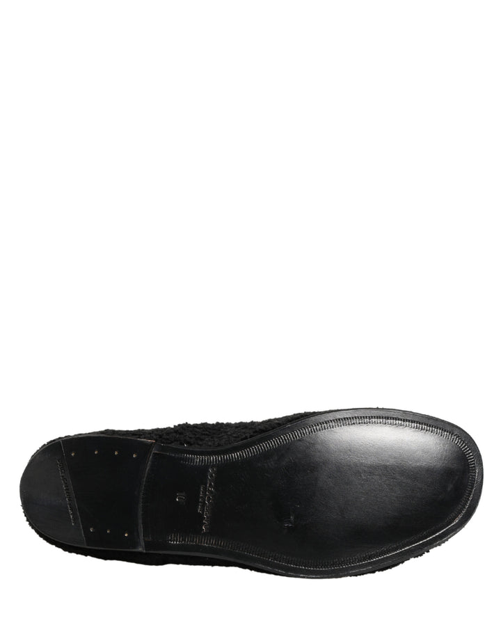 Dolce &amp; Gabbana Men Black Riccio Shearling Dress Derby Shoes