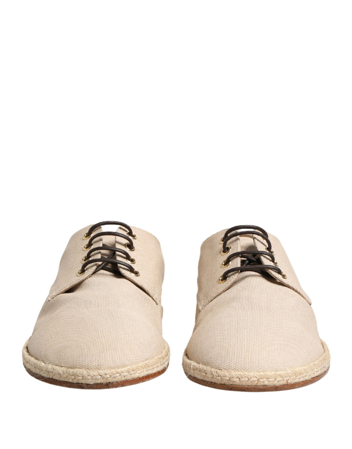 Dolce &amp; Gabbana Beige Espadrille Sole Lace Up Canvas Derby Shoes