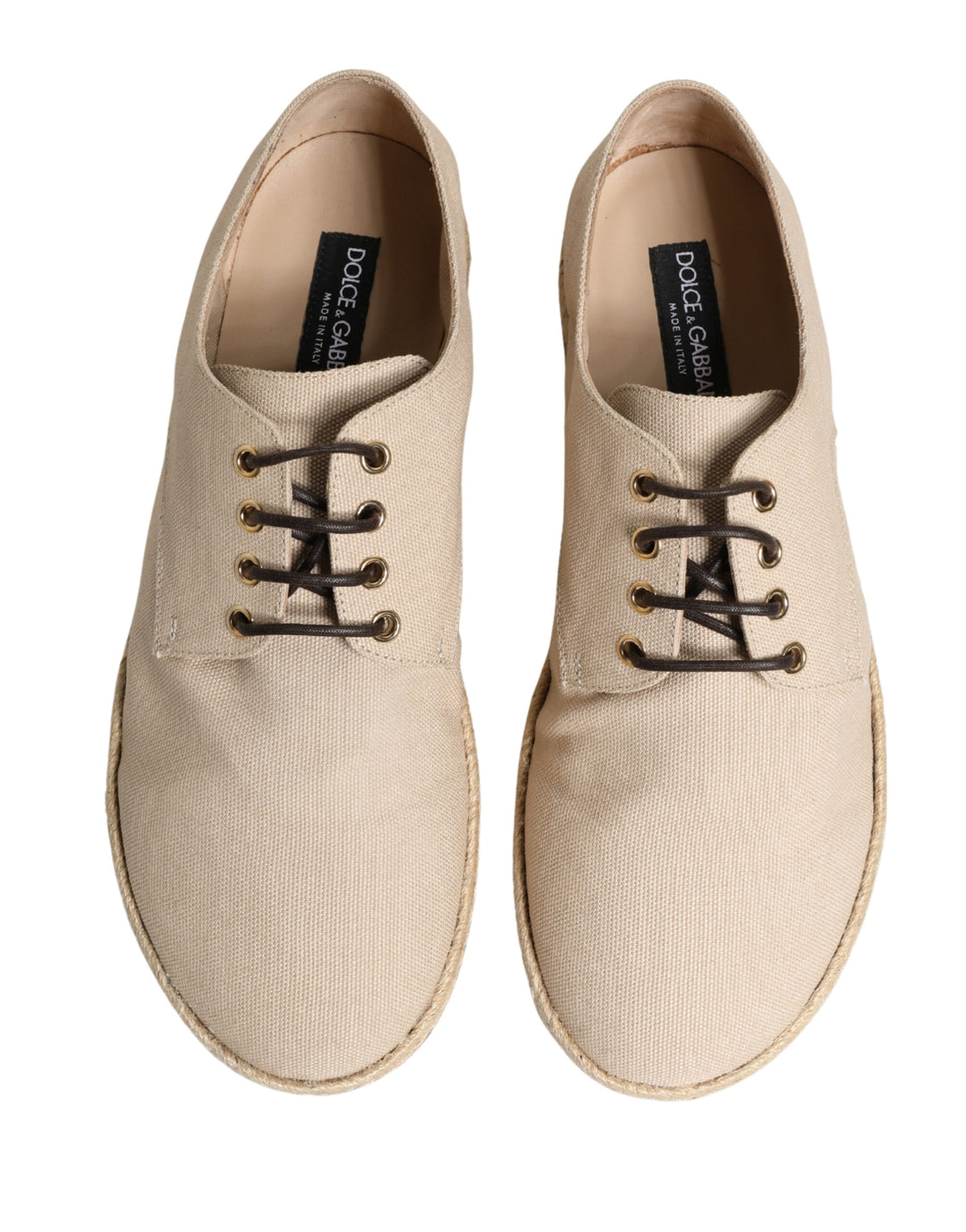 Dolce &amp; Gabbana Beige Espadrille Sole Lace Up Canvas Derby Shoes