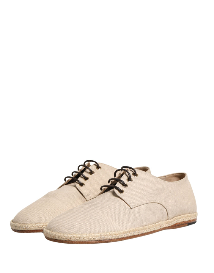 Dolce &amp; Gabbana Beige Espadrille Sole Lace Up Canvas Derby Shoes