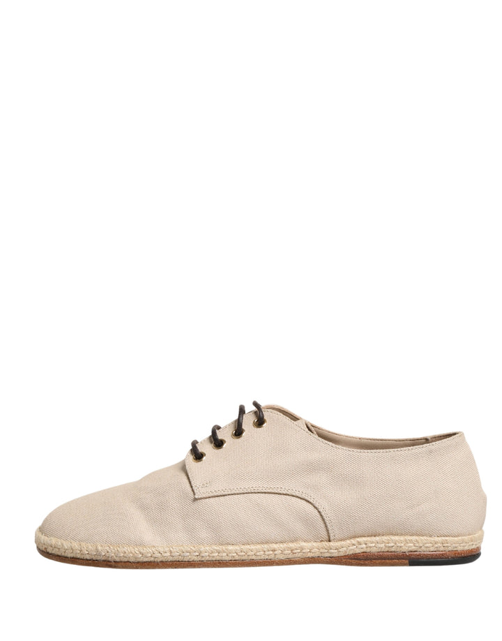 Dolce &amp; Gabbana Beige Espadrille Sole Lace Up Canvas Derby Shoes