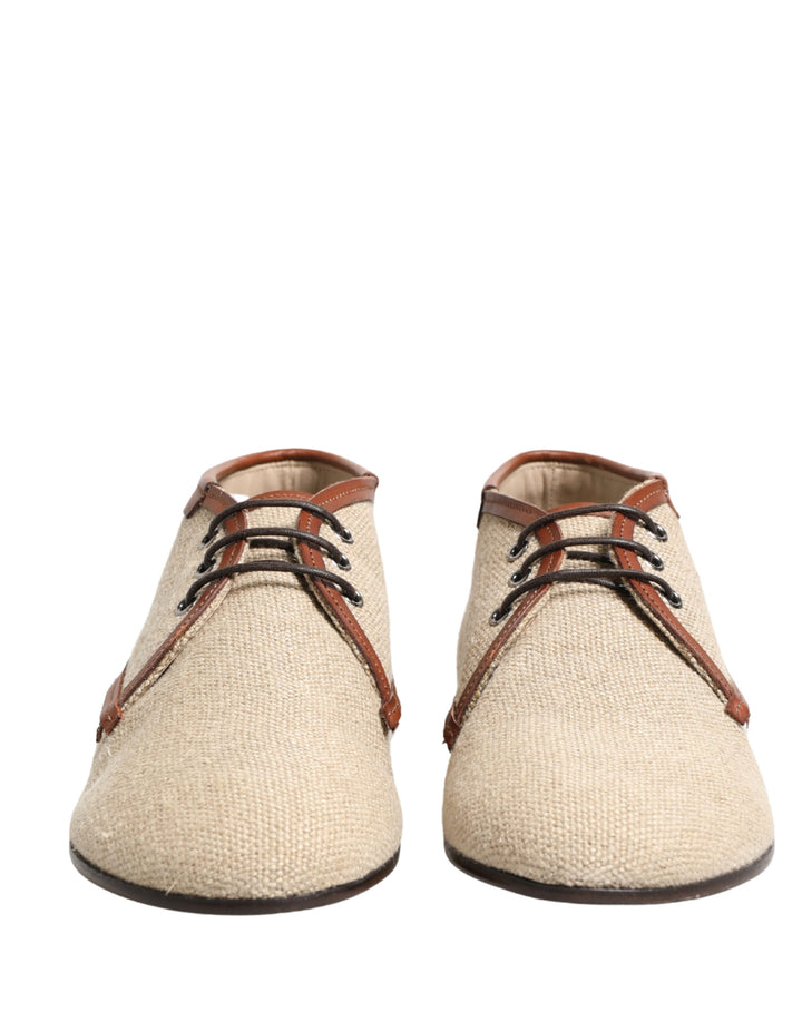 Dolce &amp; Gabbana Beige Canvas Lace-Up Men Dress Derby Shoes