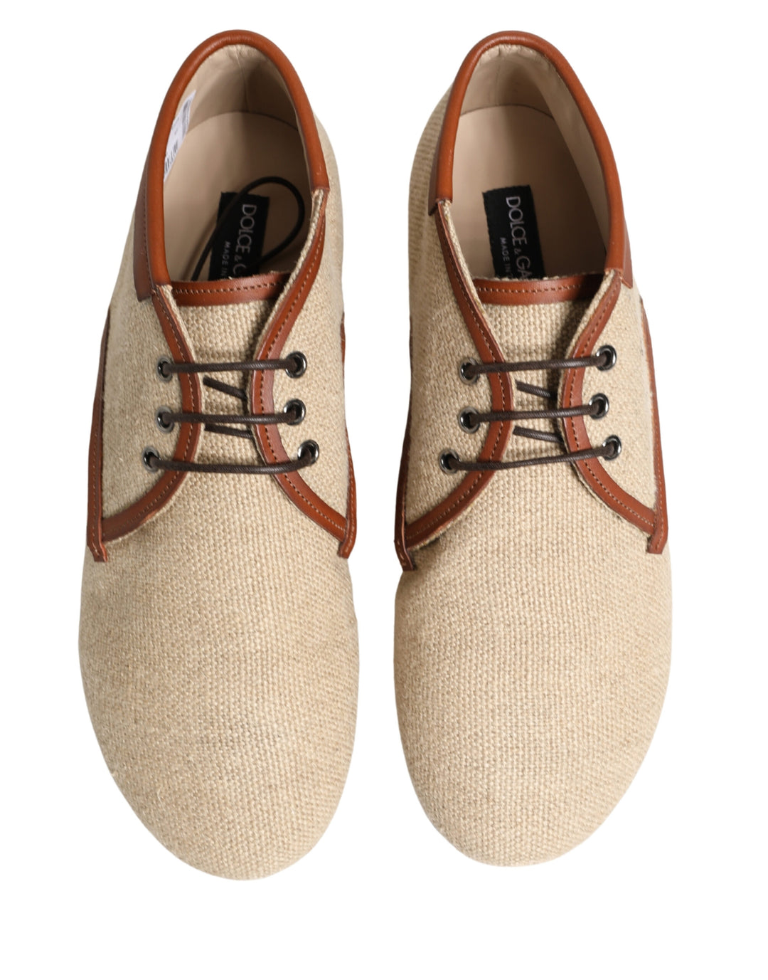Dolce &amp; Gabbana Beige Canvas Lace-Up Men Dress Derby Shoes