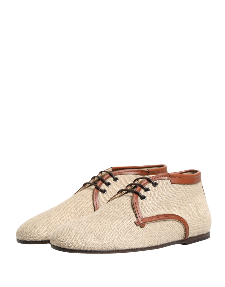 Dolce &amp; Gabbana Beige Canvas Lace-Up Men Dress Derby Shoes