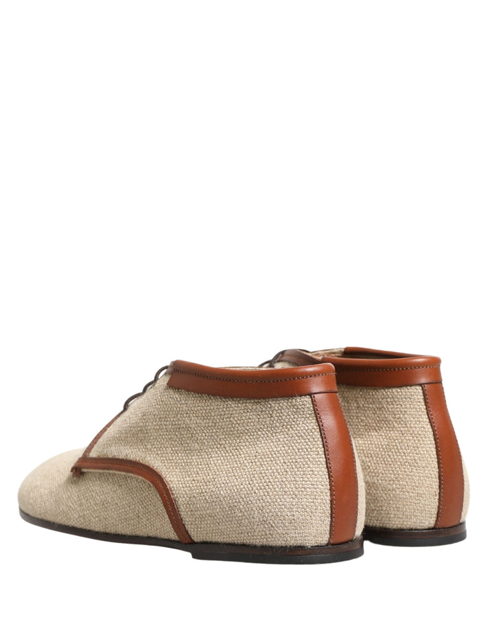 Dolce &amp; Gabbana Beige Canvas Lace-Up Men Dress Derby Shoes