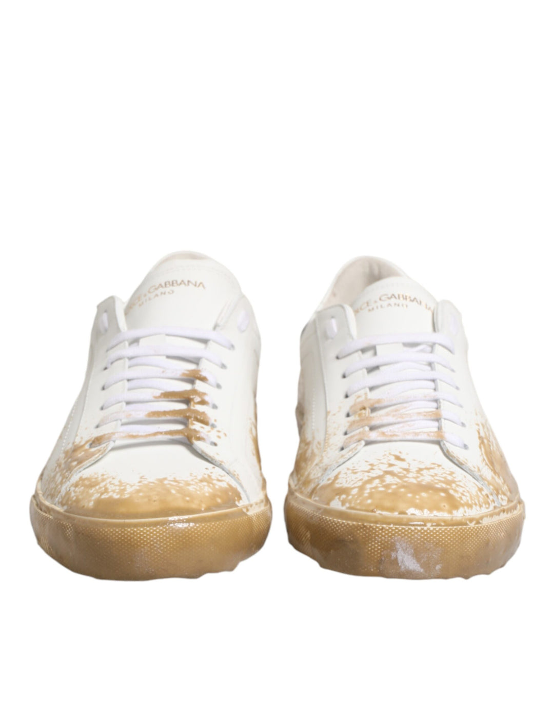 Dolce &amp; Gabbana White Leather Paint Effect Low Top Sneakers  Shoes