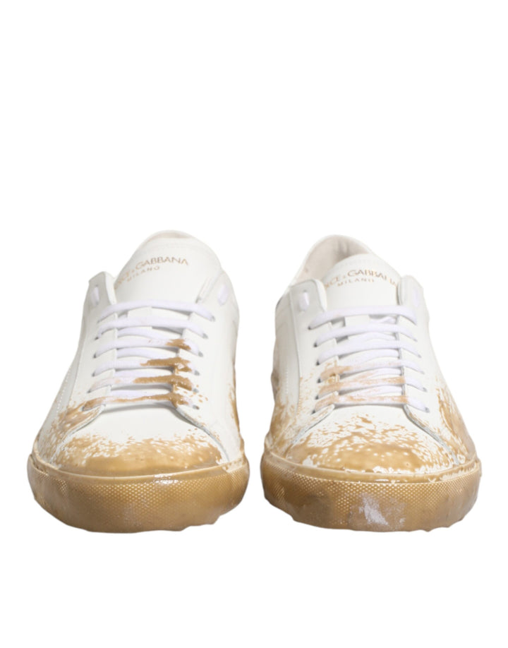 Dolce &amp; Gabbana White Leather Paint Effect Low Top Sneakers  Shoes