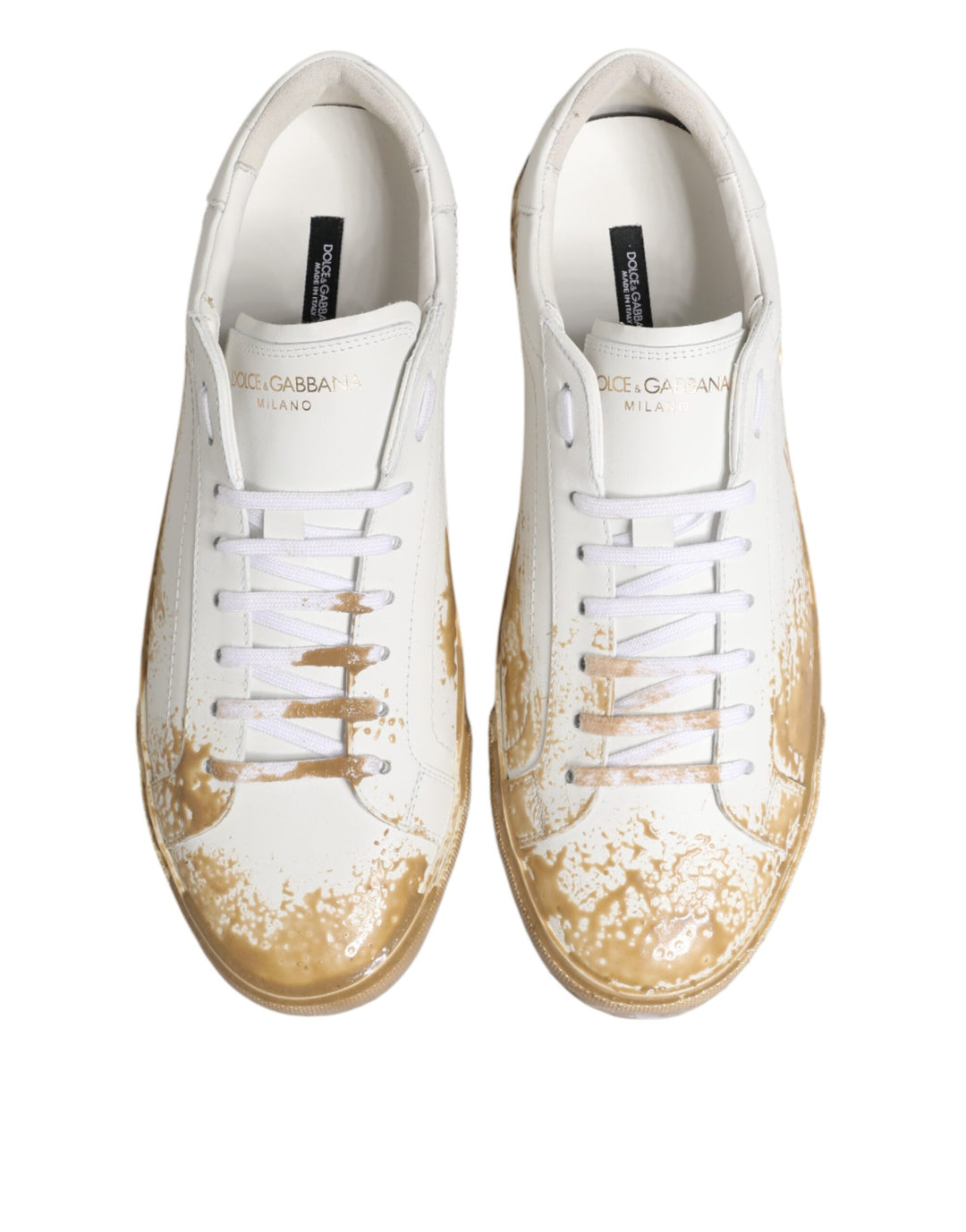Dolce &amp; Gabbana White Leather Paint Effect Low Top Sneakers  Shoes
