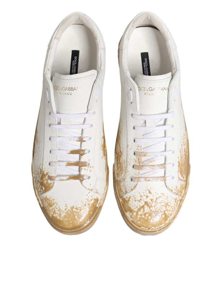 Dolce &amp; Gabbana White Leather Paint Effect Low Top Sneakers  Shoes