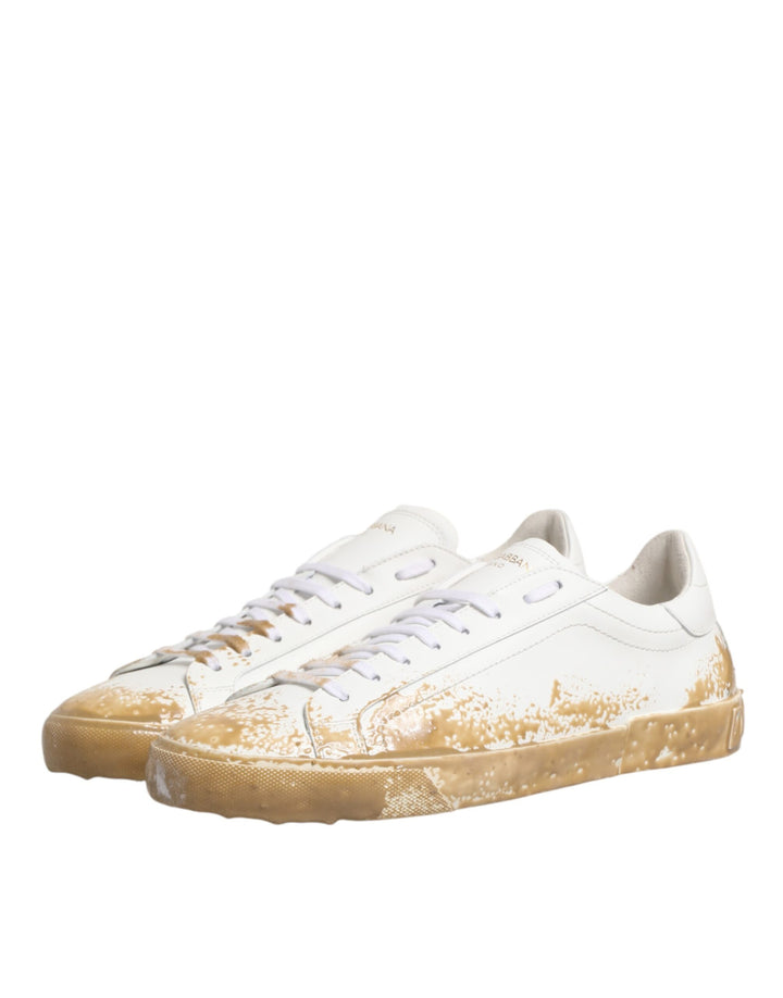 Dolce &amp; Gabbana White Leather Paint Effect Low Top Sneakers  Shoes