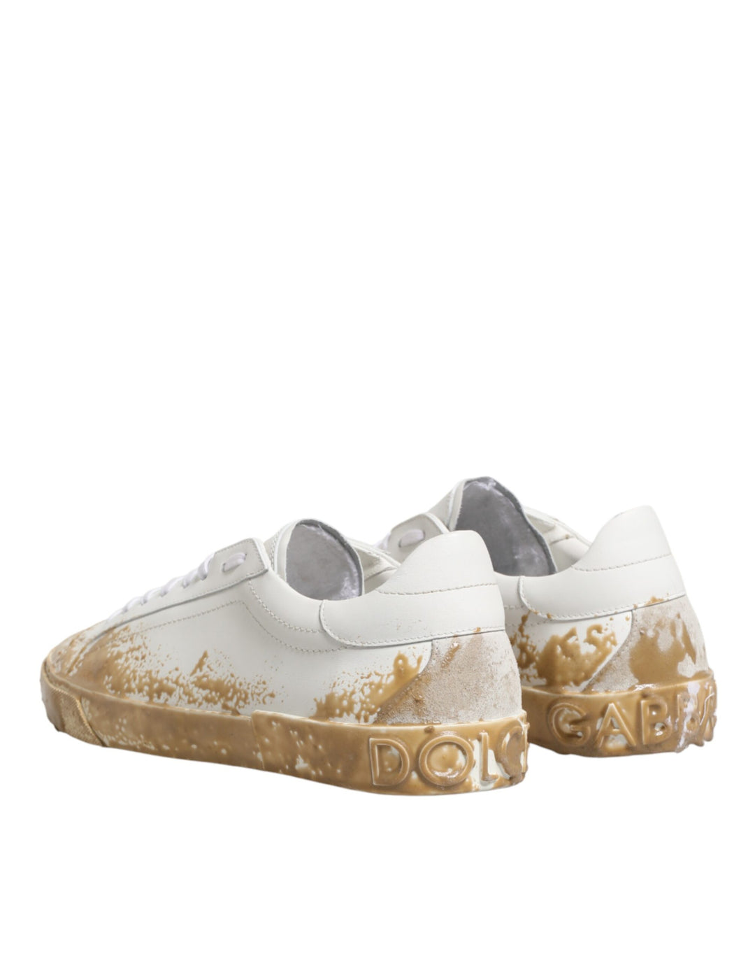 Dolce &amp; Gabbana White Leather Paint Effect Low Top Sneakers  Shoes