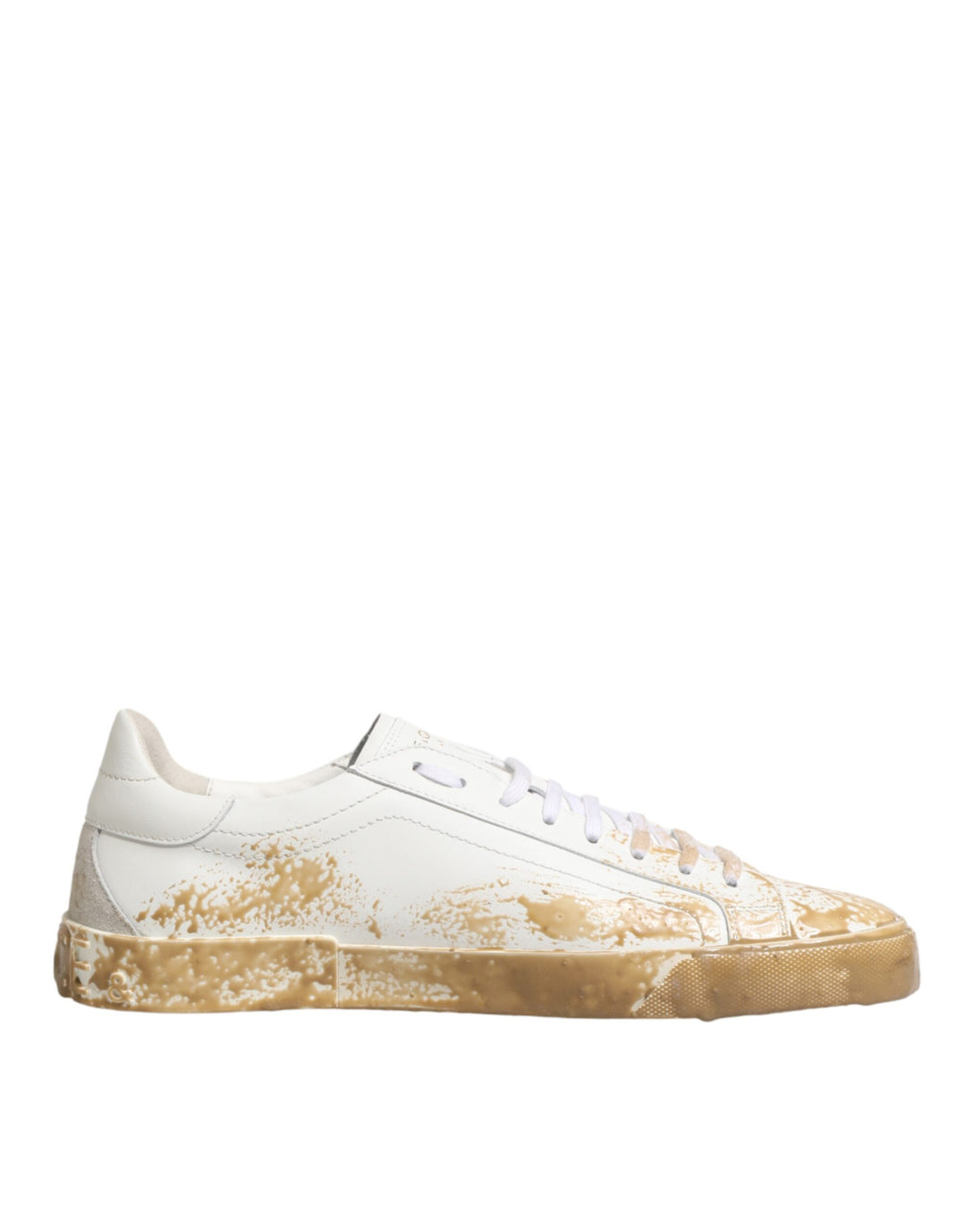 Dolce &amp; Gabbana White Leather Paint Effect Low Top Sneakers  Shoes