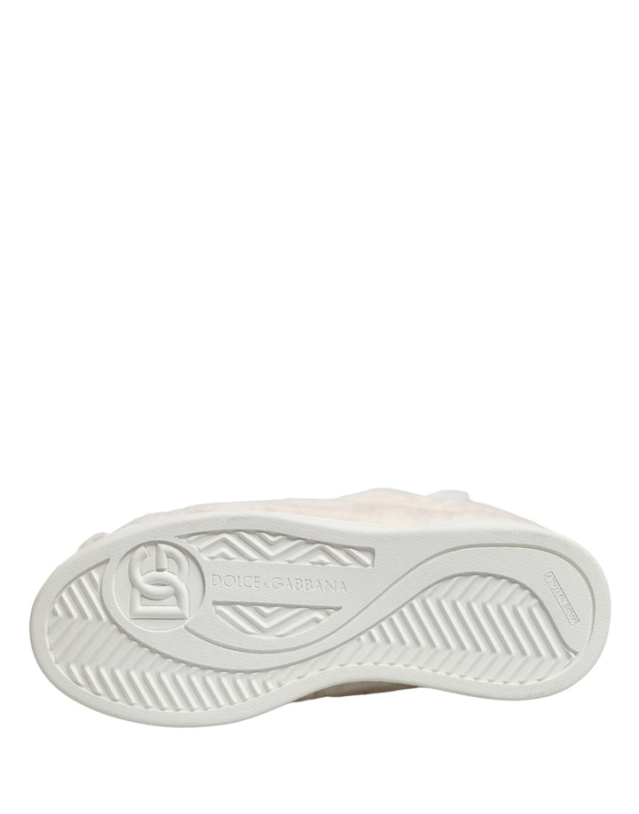 Dolce &amp; Gabbana White Shearling Fur Bianco Low Top Sneakers Shoes