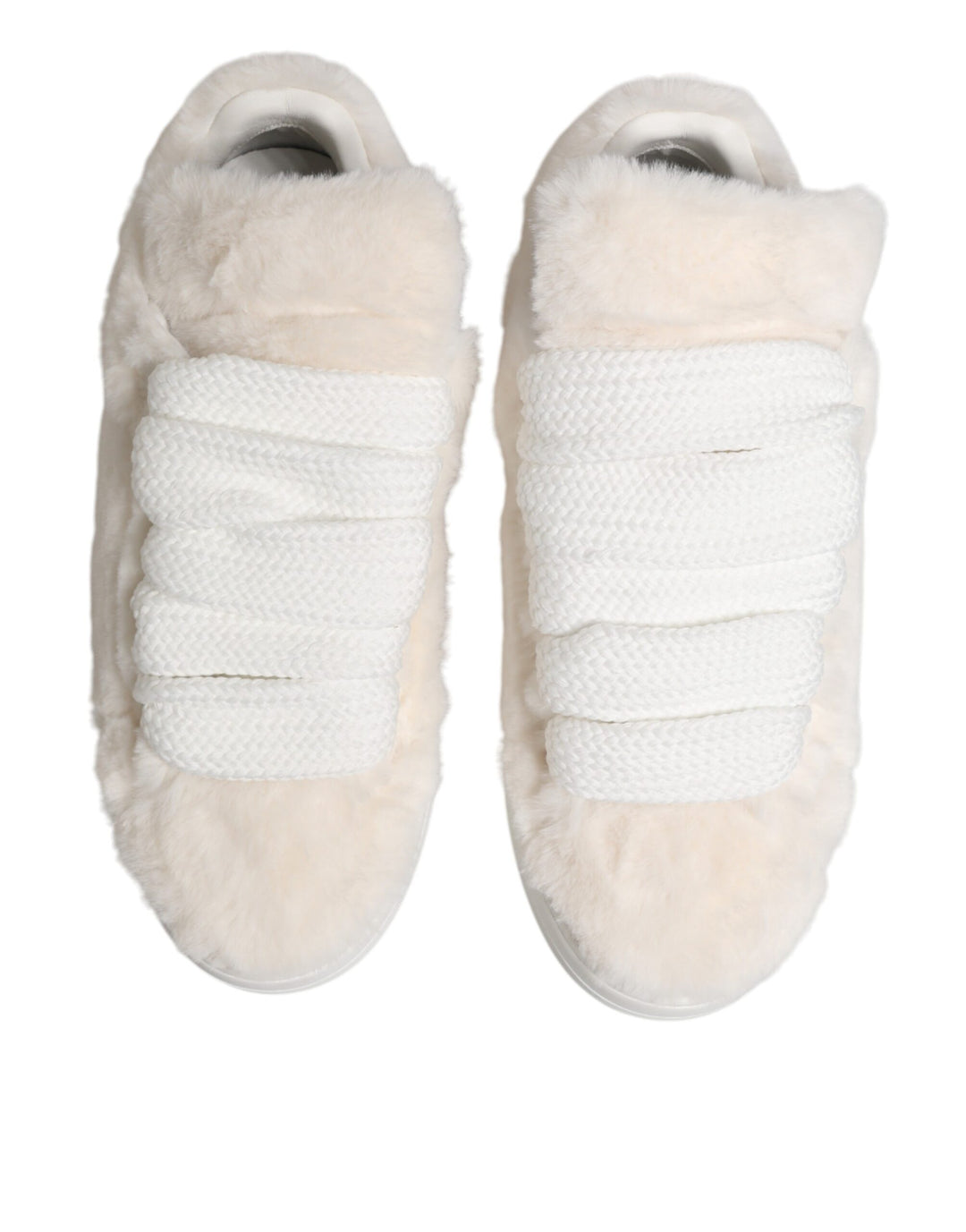 Dolce &amp; Gabbana White Shearling Fur Bianco Low Top Sneakers Shoes