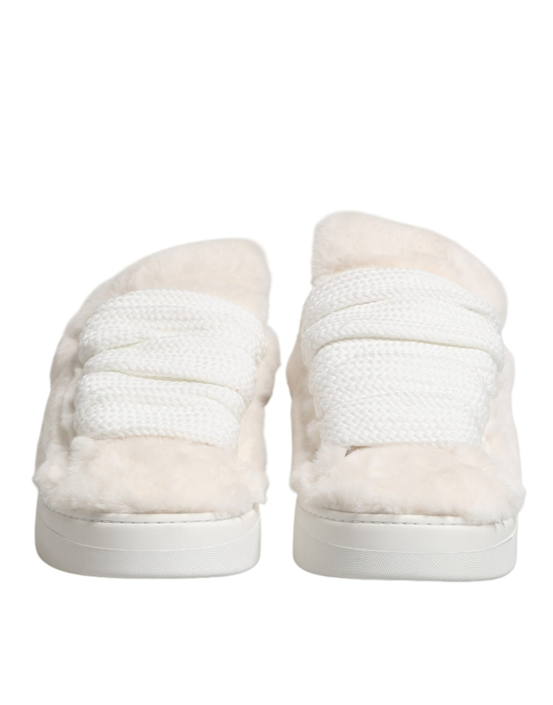 Dolce &amp; Gabbana White Shearling Fur Bianco Low Top Sneakers Shoes