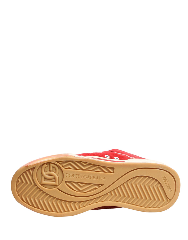 Dolce &amp; Gabbana Red White Suede DG Logo Low Top Sneakers Shoes