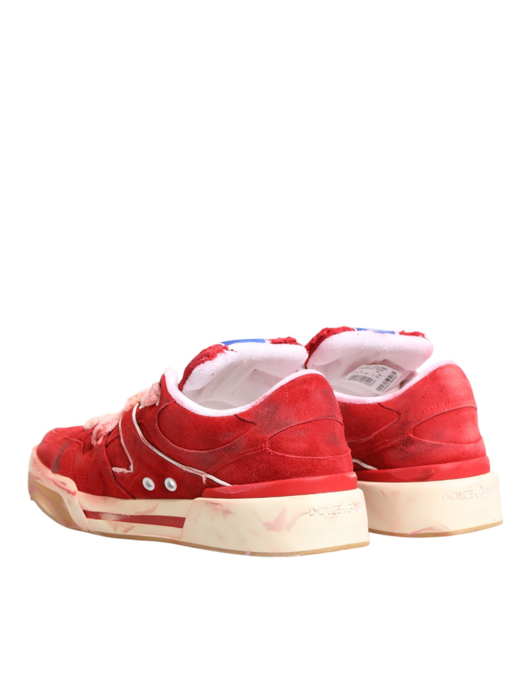 Dolce &amp; Gabbana Red White Suede DG Logo Low Top Sneakers Shoes