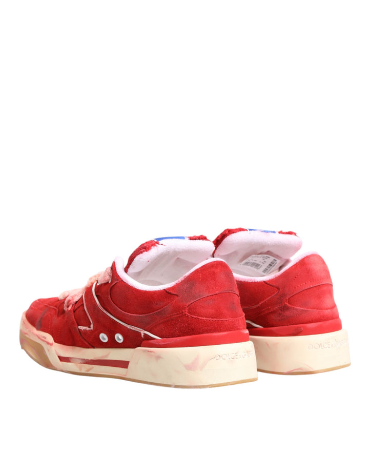 Dolce &amp; Gabbana Red White Suede DG Logo Low Top Sneakers Shoes