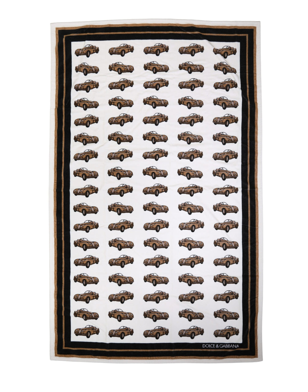 Dolce &amp; Gabbana Towel White Cotton Car Graphic Print 115cm x 180cm Beach