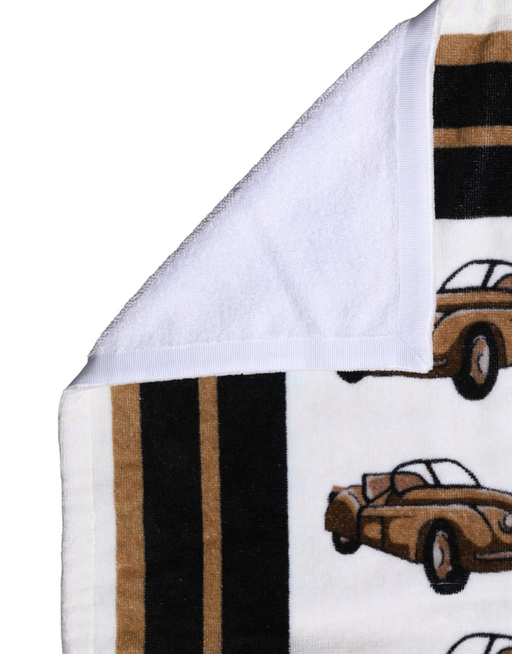 Dolce &amp; Gabbana Towel White Cotton Car Graphic Print 115cm x 180cm Beach