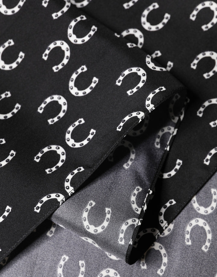 Dolce &amp; Gabbana Black Horseshoe Silk Neck Foulard 136cm x 23cm Men Scarf