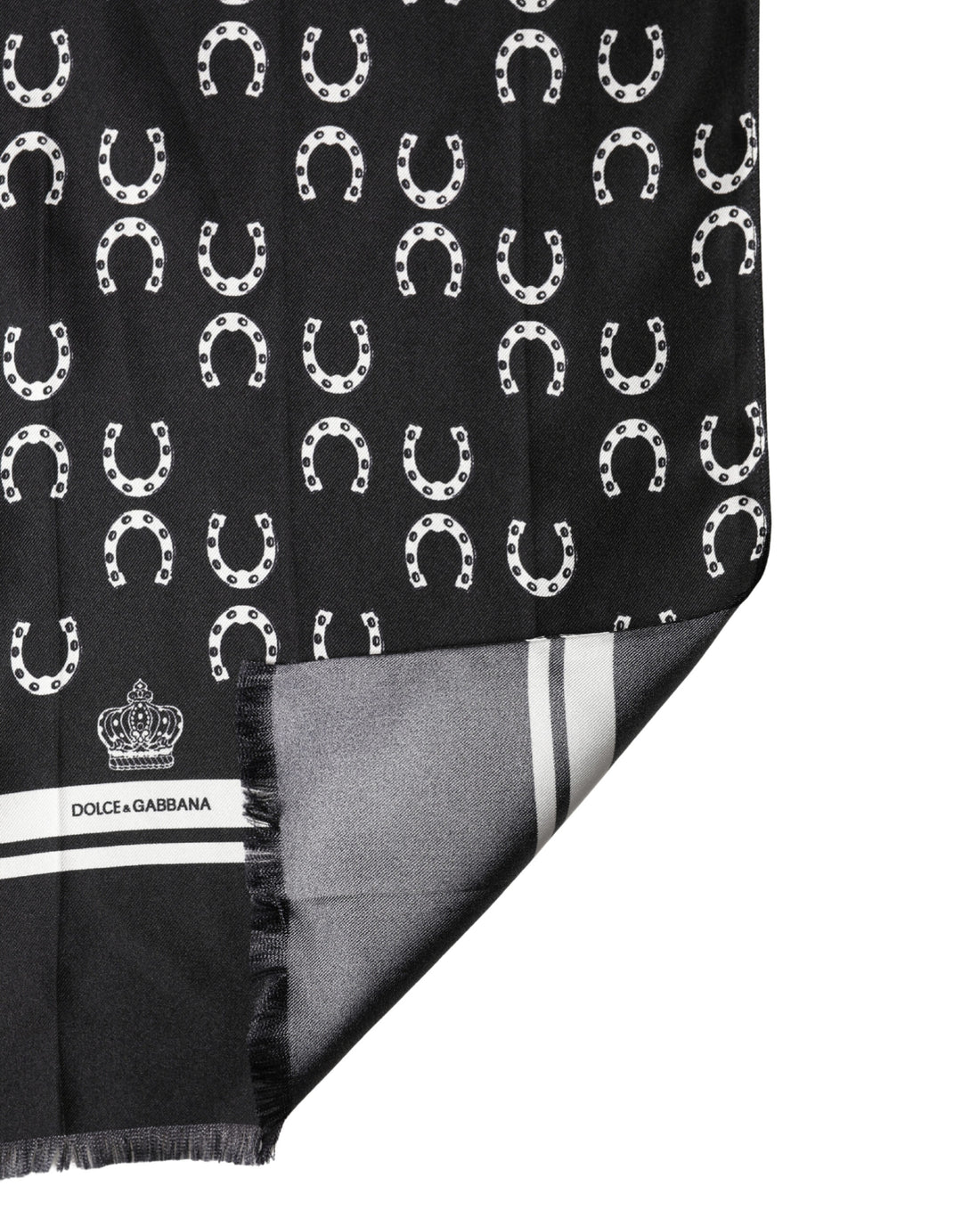 Dolce &amp; Gabbana Black Horseshoe Silk Neck Foulard 136cm x 23cm Men Scarf
