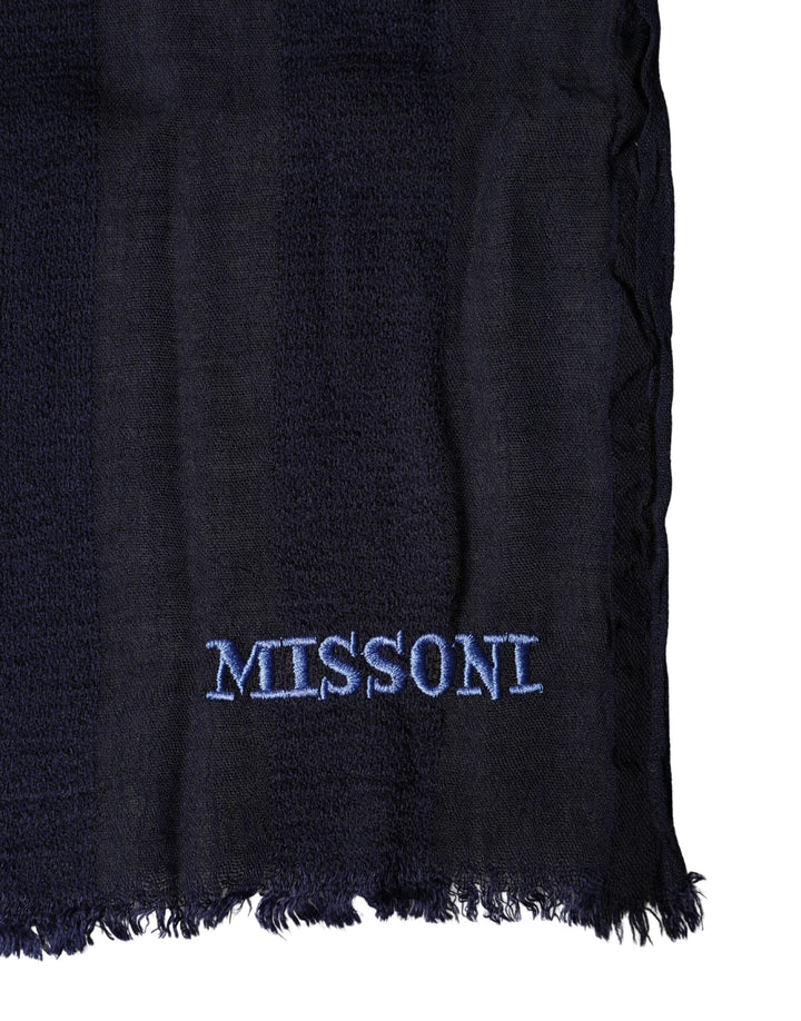 Dolce &amp; Gabbana Dark Blue Wool Knit Unisex Wrap Fringe Shawl 170cm x 60cm Scarf