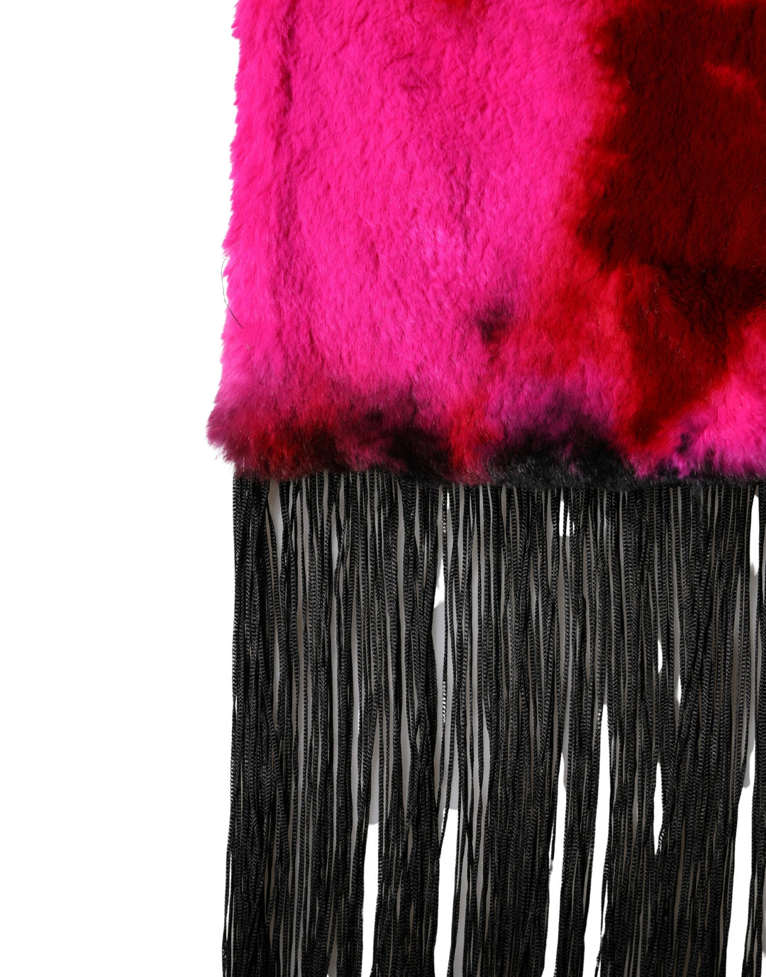 Dolce &amp; Gabbana Pink Black Faux Fur Neck Wrap Fringes 200cm x 59cm Scarf