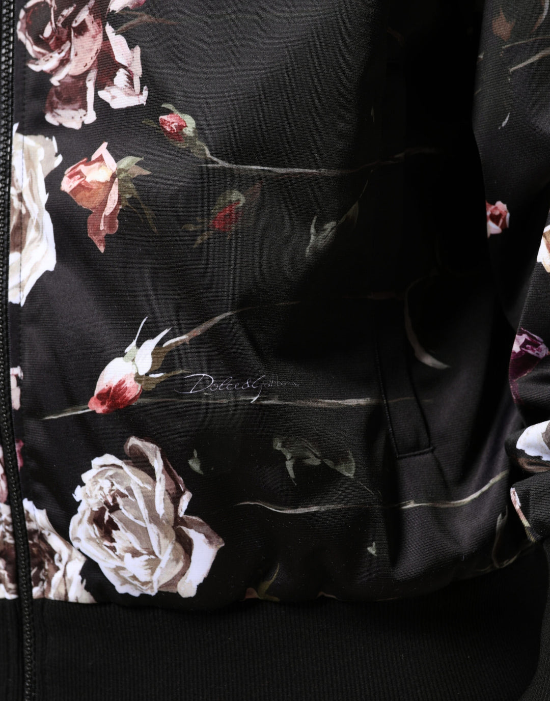 Dolce &amp; Gabbana Black Floral Polyester Full Zip Bomber Jacket