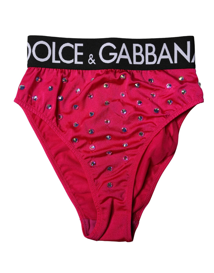 Dolce &amp; Gabbana Pink Embellished High-Waist Brief Logo Underwear