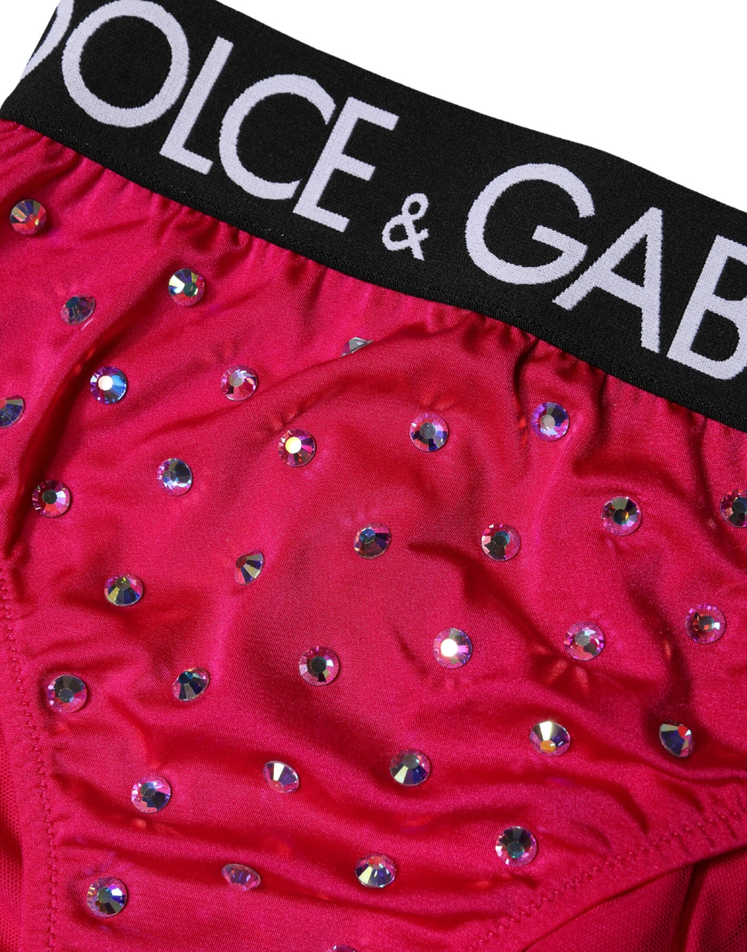 Dolce &amp; Gabbana Pink Embellished High-Waist Brief Logo Underwear