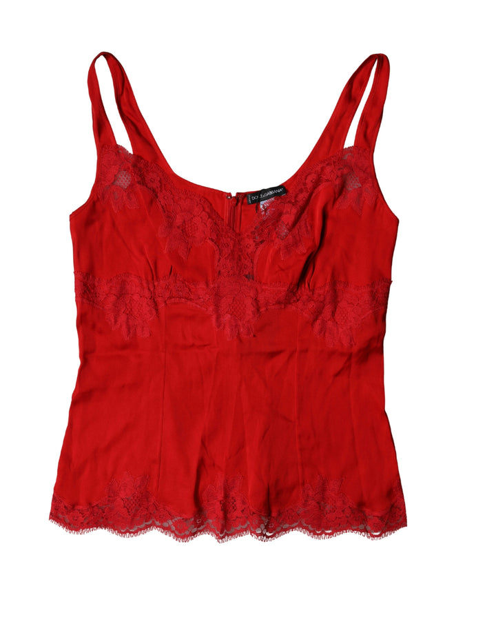 Dolce &amp; Gabbana Red Silk Floral Lace Lingerie Top Underwear