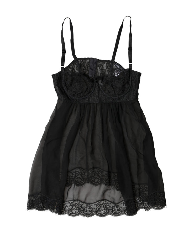 Dolce &amp; Gabbana Black Silk Floral Lace Lingerie Top Underwear