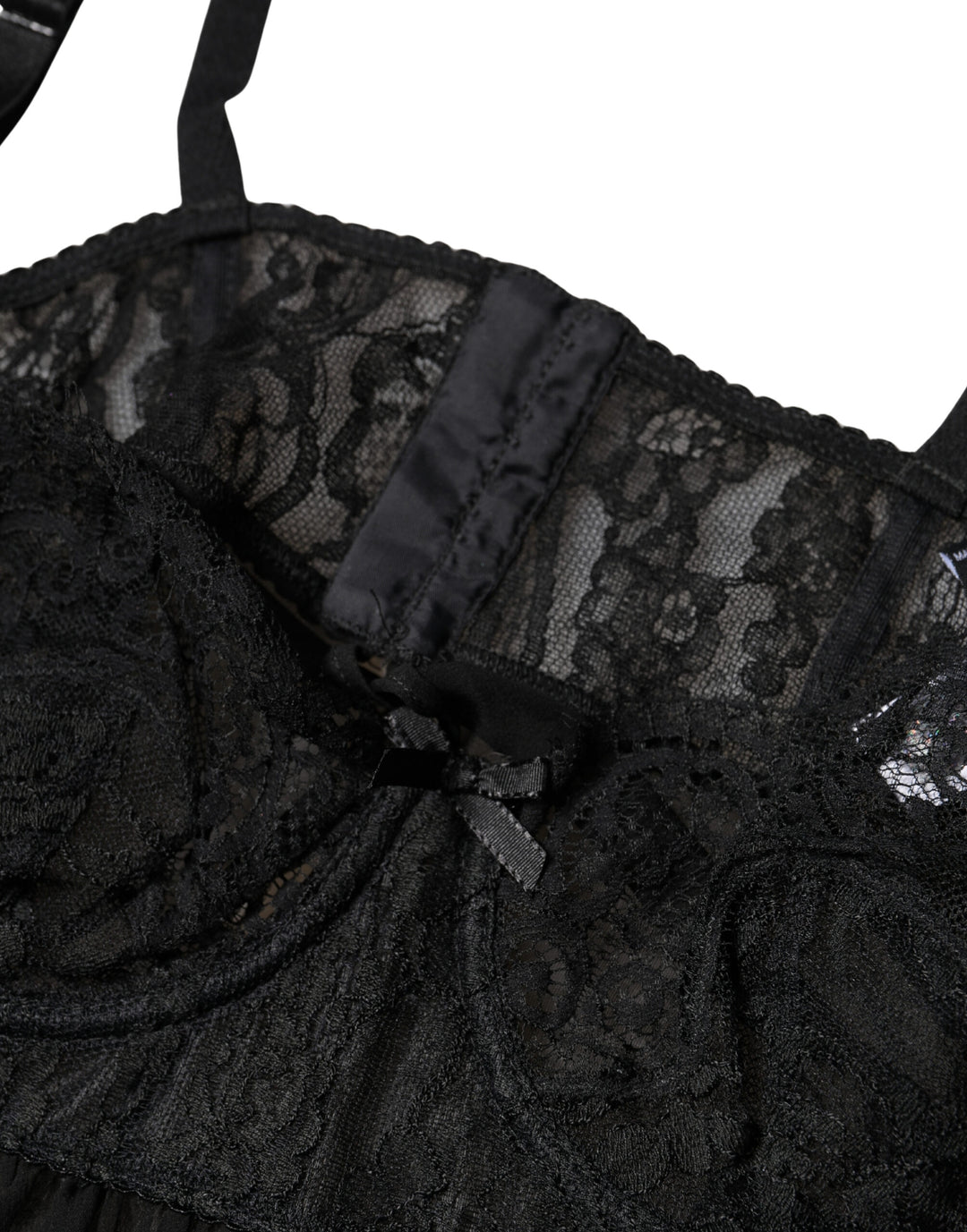 Dolce &amp; Gabbana Black Silk Floral Lace Lingerie Top Underwear