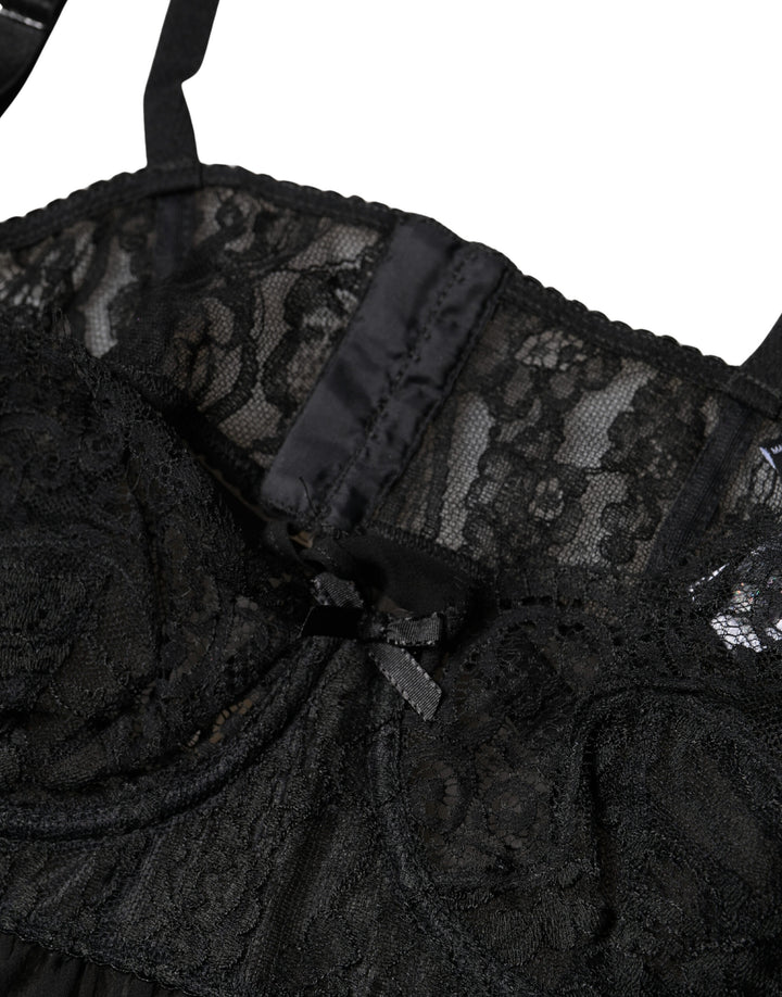 Dolce &amp; Gabbana Black Silk Floral Lace Lingerie Top Underwear