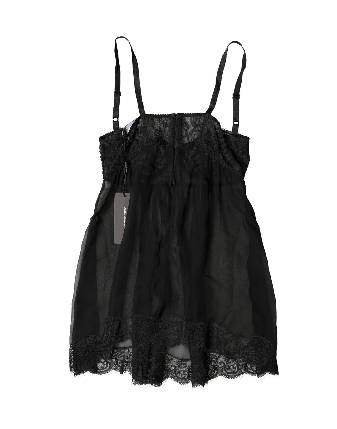 Dolce &amp; Gabbana Black Silk Floral Lace Lingerie Top Underwear