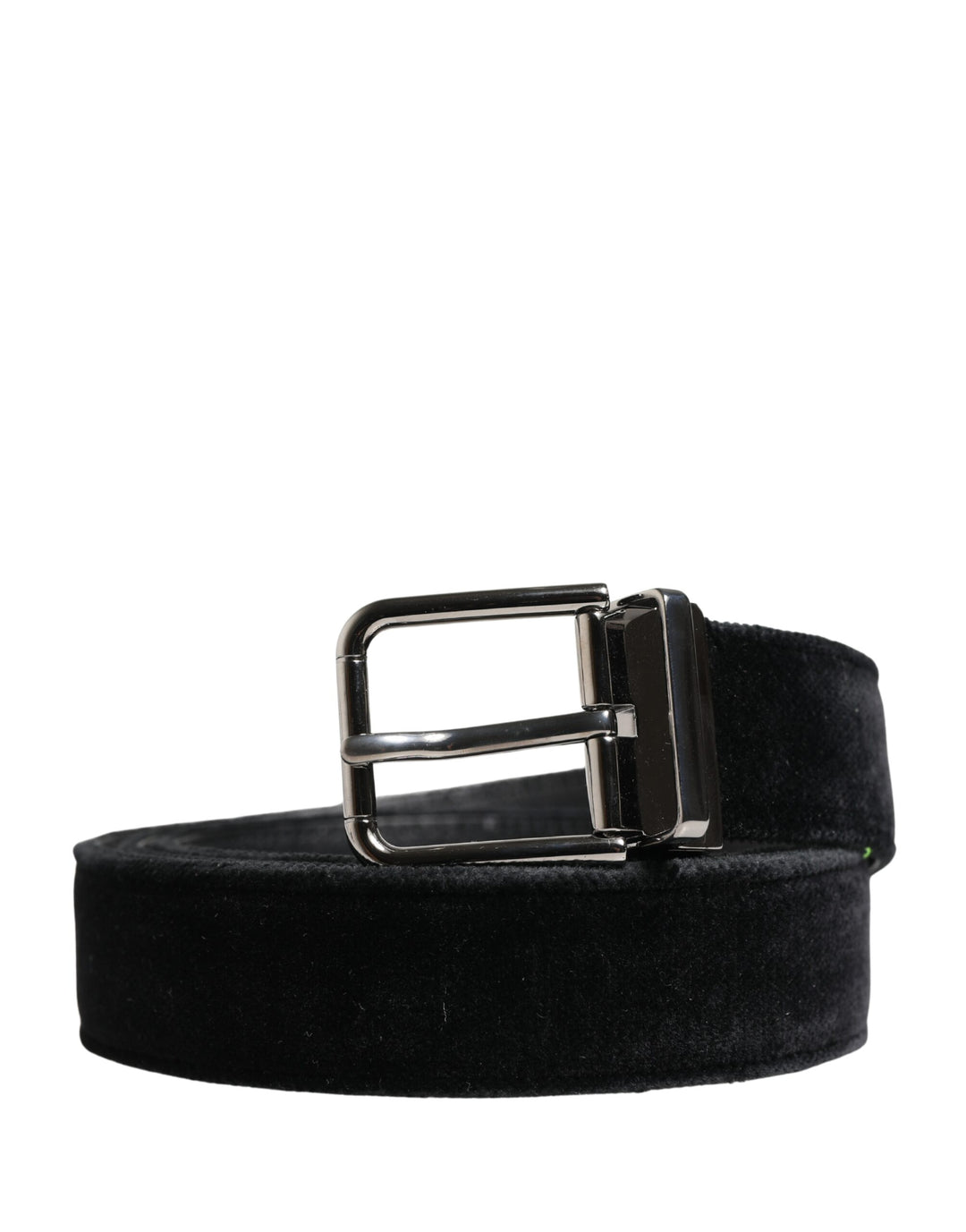 Dolce &amp; Gabbana Black Suede Silver Tone Metal Buckle Men Belt