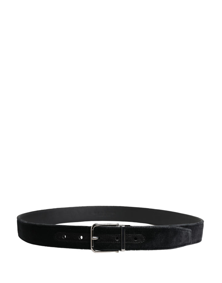 Dolce &amp; Gabbana Black Suede Silver Tone Metal Buckle Men Belt