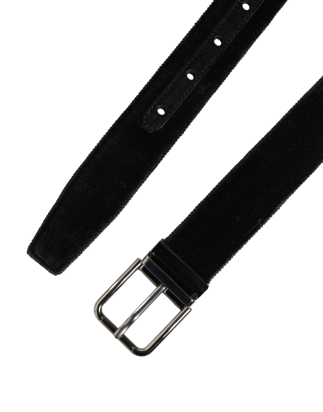 Dolce &amp; Gabbana Black Suede Silver Tone Metal Buckle Men Belt