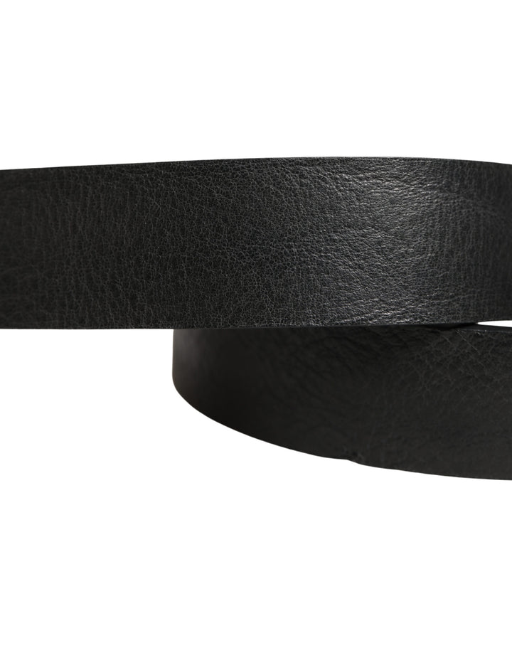 Dolce &amp; Gabbana Black Leather Silver Chain Waist Men Belt