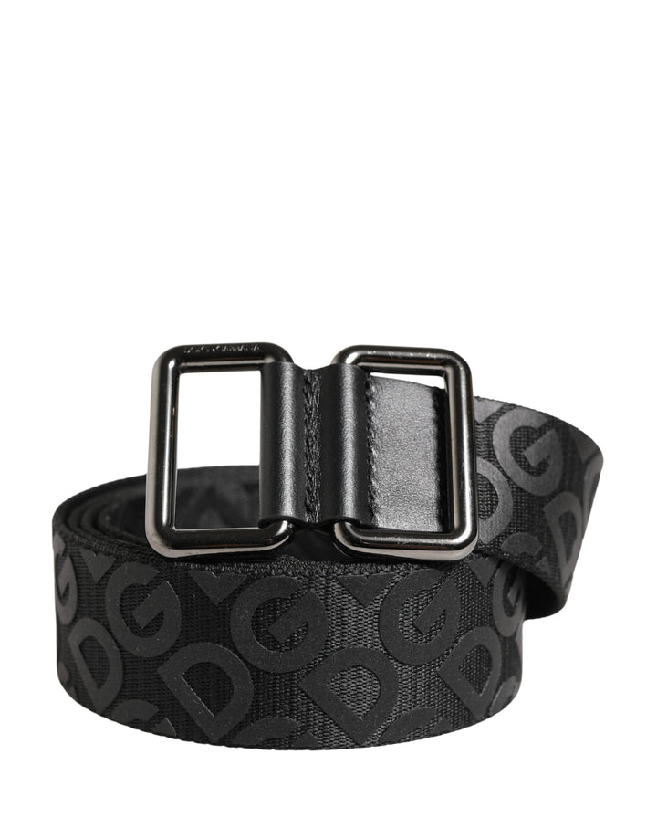 Dolce &amp; Gabbana Black Logo Monogram Silver Metal Buckle Belt