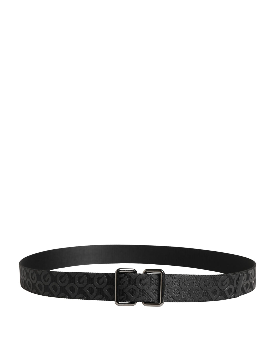 Dolce &amp; Gabbana Black Logo Monogram Silver Metal Buckle Belt