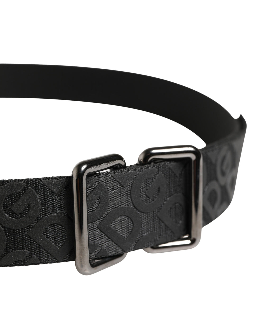 Dolce &amp; Gabbana Black Logo Monogram Silver Metal Buckle Belt