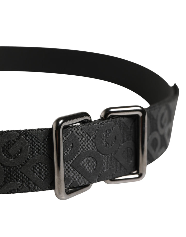 Dolce &amp; Gabbana Black Logo Monogram Silver Metal Buckle Belt
