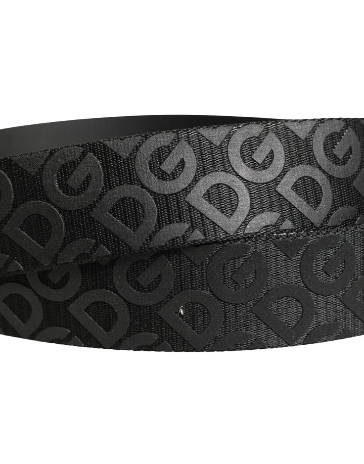 Dolce &amp; Gabbana Black Logo Monogram Silver Metal Buckle Belt